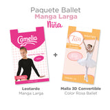 Paquete Ballet Leotardo Manga Larga + Malla 3D Niña